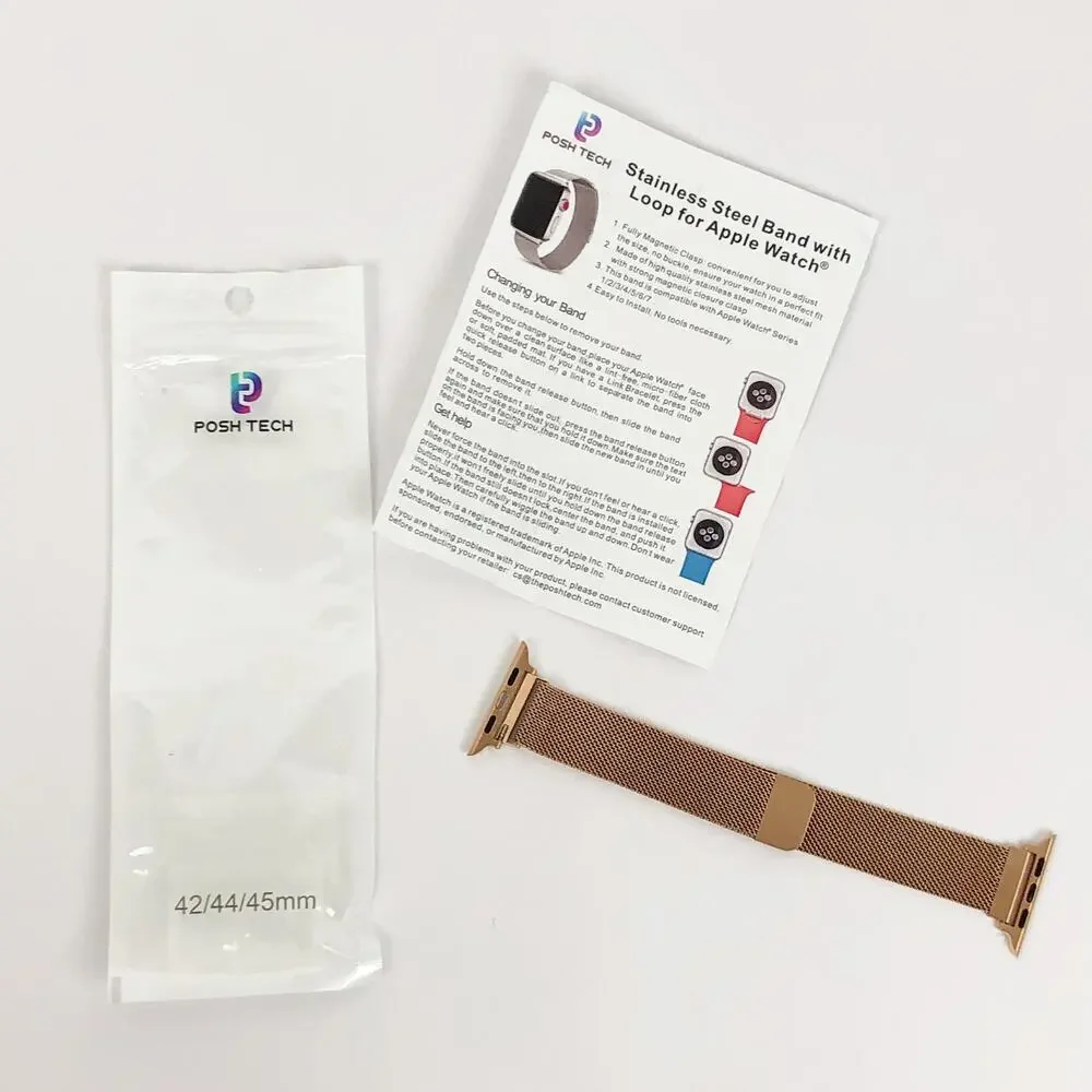 Posh Tech Stainless Steel Band With Loop For Apple Watch 42/44/45 mm NEW